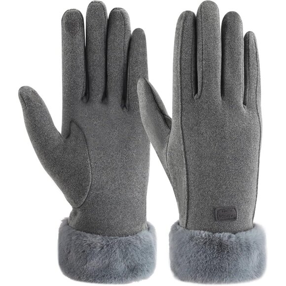 Women's Gray Winter Warm Thermal Fleece Lined Touchscreen Texting Gloves